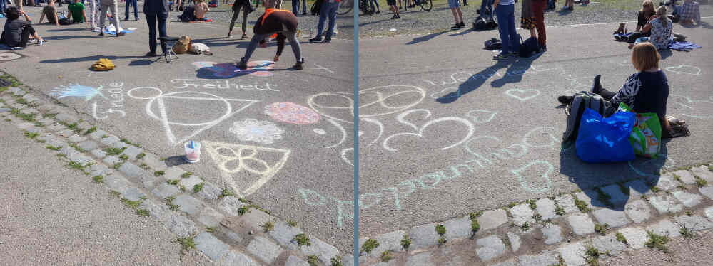 Künstlerin bemalt den Was'n-Grund: Ornamente mit Kreide